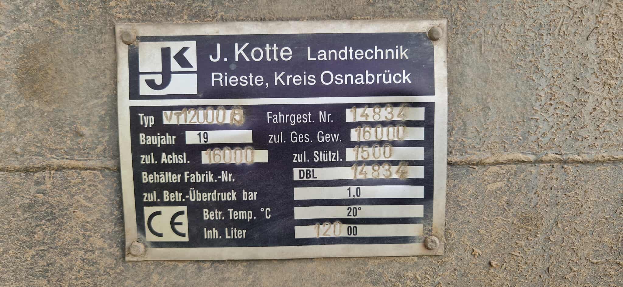 Beczkowóz Kotte 12500 litrów, 15m węże rozlewające