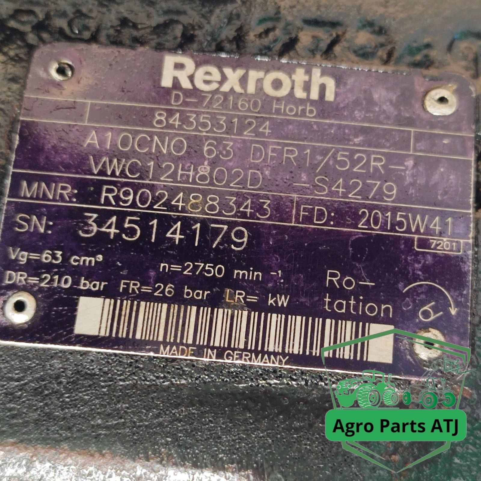 Pompa hydrauliczna AL A10CNO 63 DFR1/52R Rexroth Steyr 6175 CVT