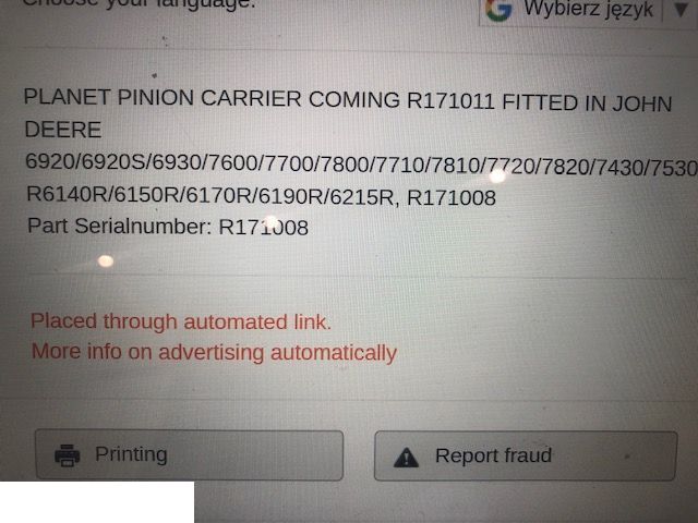 John Deere r171008 - Skrzynia Power Quad