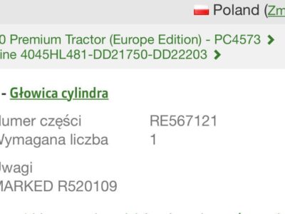John Deere R520109, RE553422, RE523430, RE567121 - Głowica cylindrów