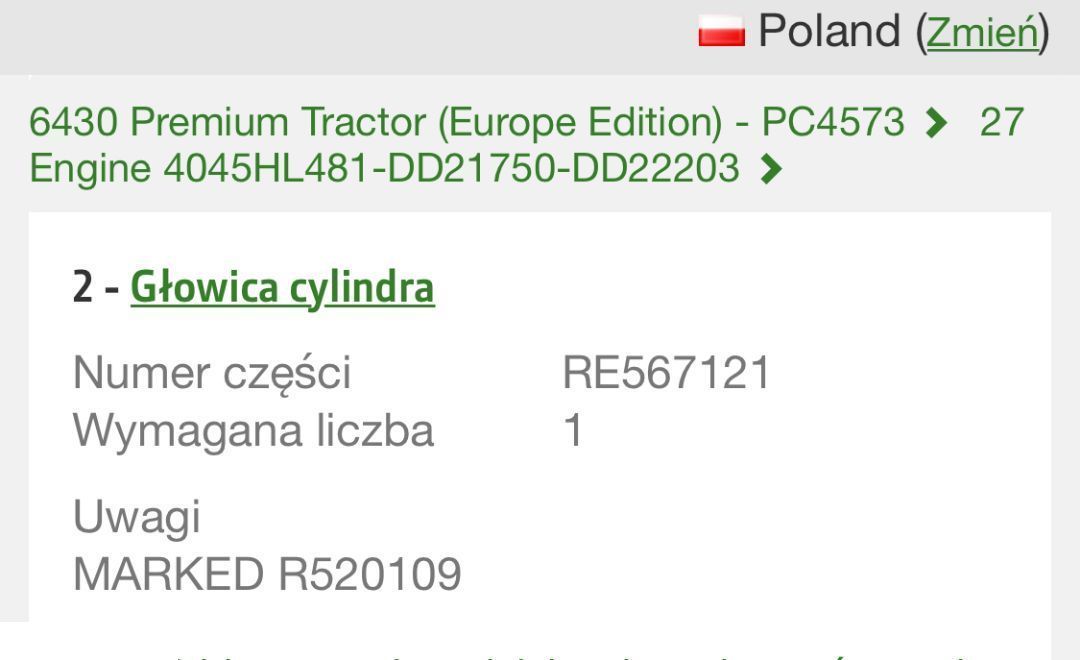 John Deere R520109, RE553422, RE523430, RE567121 - Głowica cylindrów