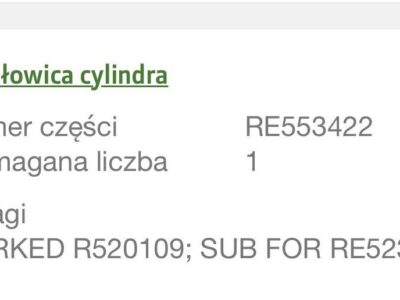 John Deere R520109, RE553422, RE523430, RE567121 - Głowica cylindrów