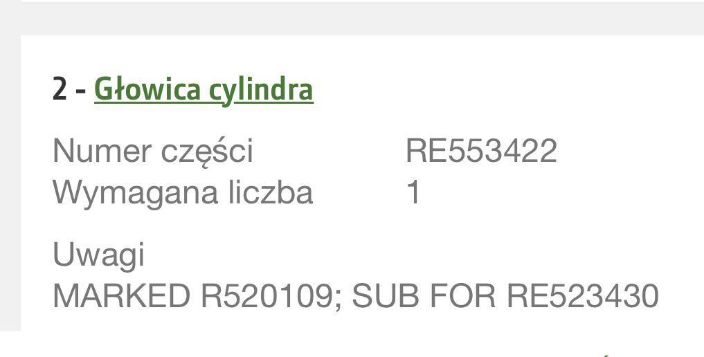 John Deere R520109, RE553422, RE523430, RE567121 - Głowica cylindrów