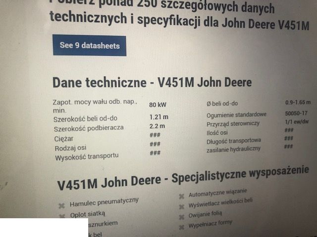 John Deere V451M V461M - Przekładnia Podbieracz Tryby Wały Rotor Noże CZĘŚCI