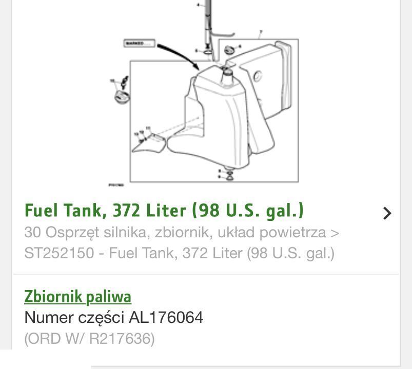 Zbiornik Paliwa - John Deere 7530 Premium