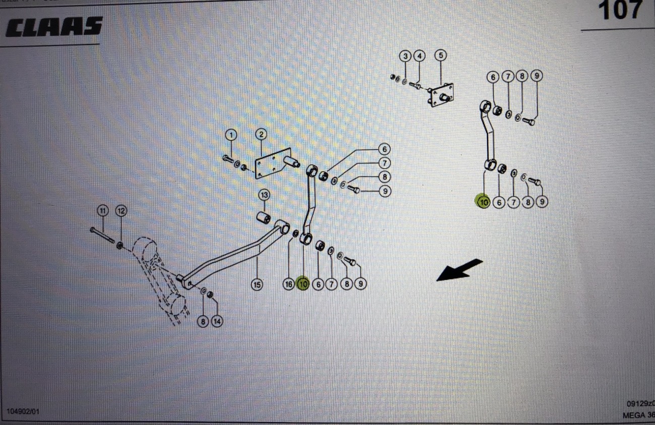 Dżwignia Kierująca Claas Mega 370-340 Nr kat. części prawa 000 542 208 0