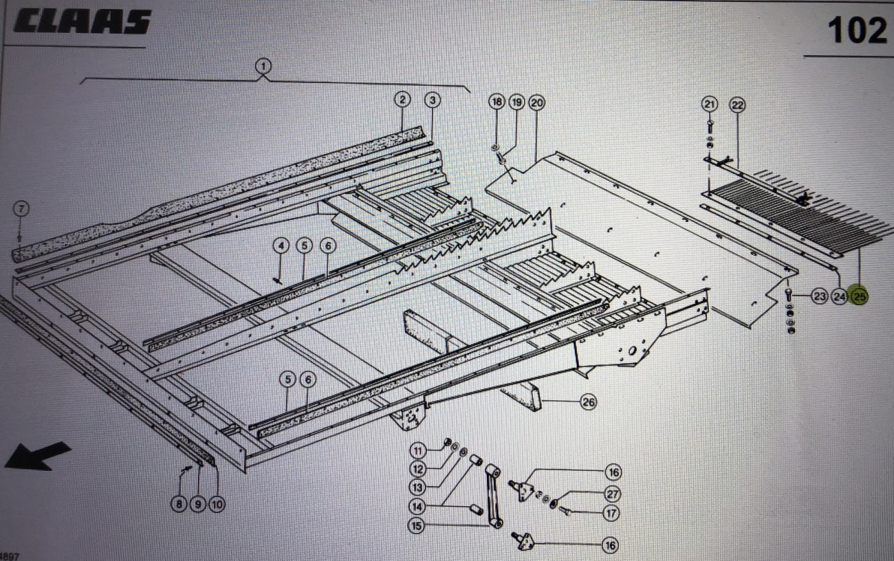 Grzebień Claas Mega 370-340 Nr kat. części 000 725 222 0 Nr kat. części 000 725 222 0