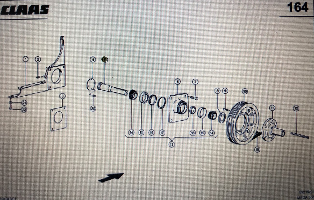Wałek koła pasowego Claas Mega 370-340 Nr kat. 000 661 198 0 Nr kat. 000 661 198 0