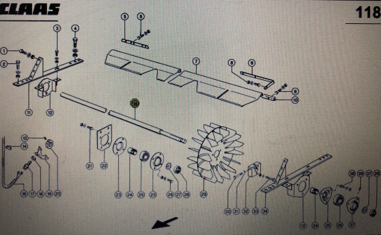 Wałek podajnika zboźowego Claas Mega 370-340 Nr kat. 000 607 970 2 Nr kat. 000 607 970 2