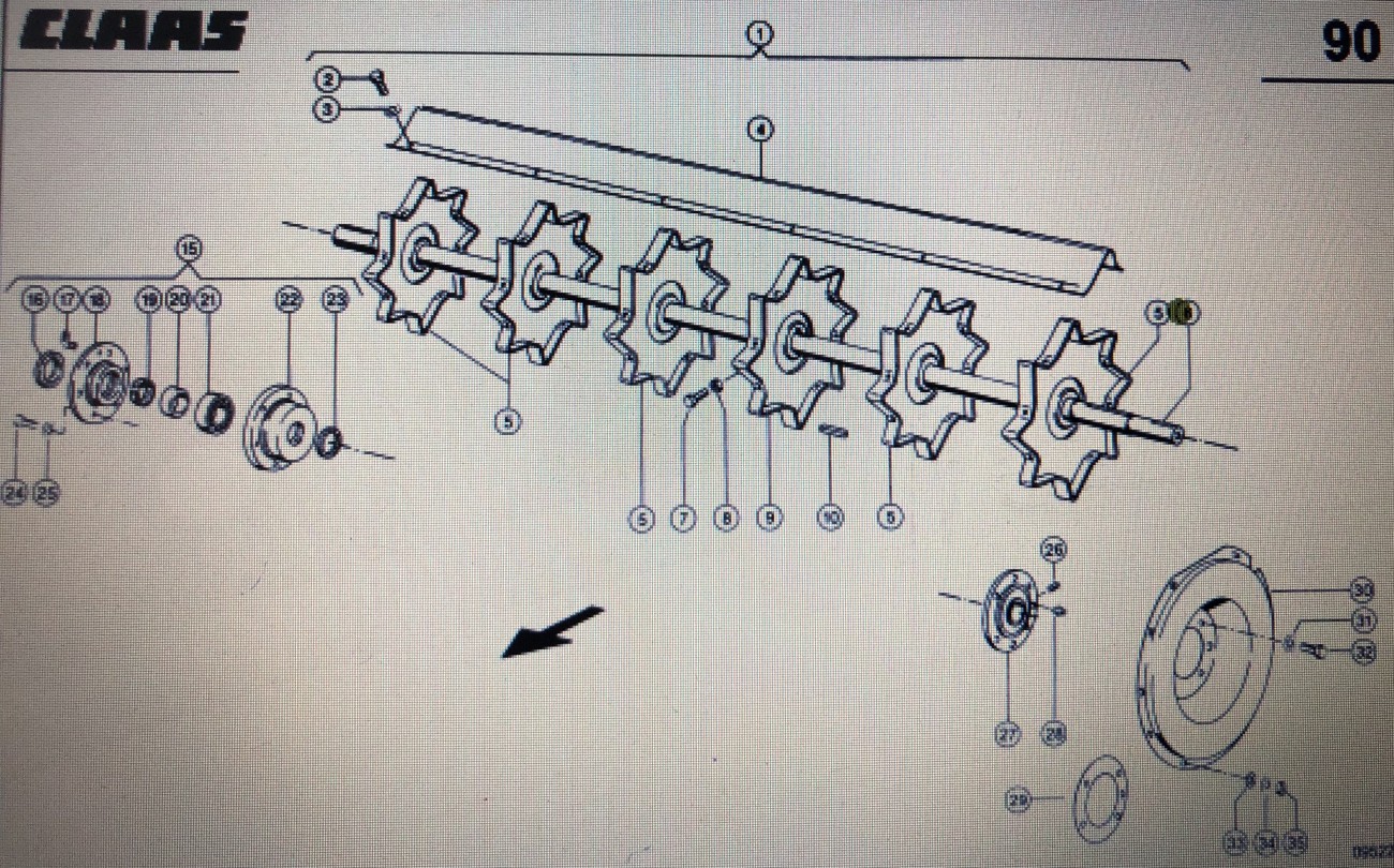 Wałek Podajnika Zboźowego do Claas Mega 370/340 Nr kat. części 000 644 517 1