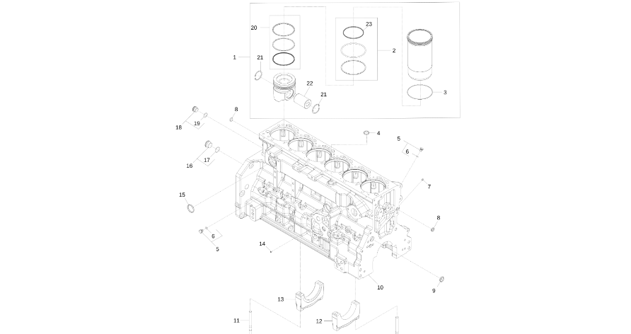 John Deere 9470RX - Zespół bloku krótkiego DZ112023 (Silnik)