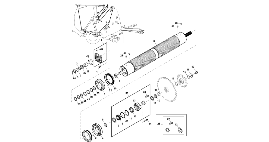 John Deere 960 - Wałek DC221446 (Pasy, rolki, bramki)