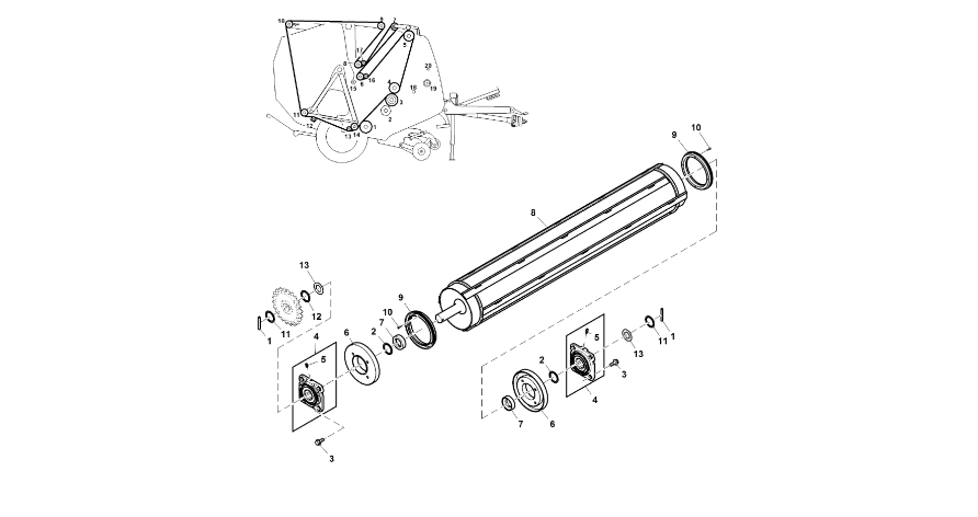 John Deere 960 - Wałek DC214387 (Pasy, rolki, bramki)