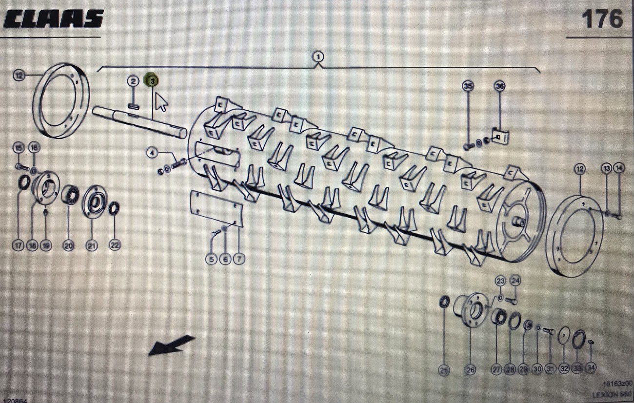 CLAAS LEXION 00 0646 561 0/Claas Lexion wałek podajnika zboźowego