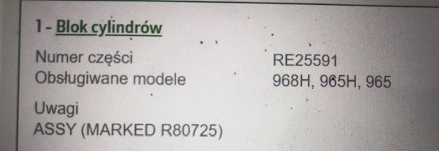 John Deere 6359D , R80725 , RE25591 - Blok Cylindrów - 6359DL007