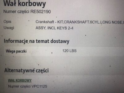 John Deere 6359D - Wał Korbowy | John Deere AT22562,RE502190 , VPC1125