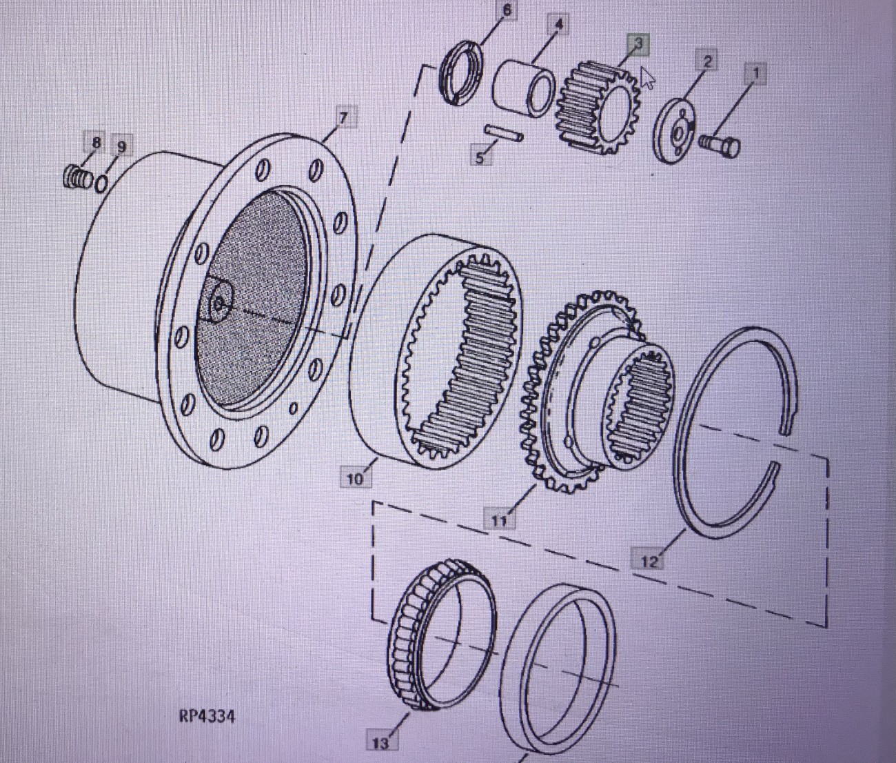 John Deere R100252/wałek zębaty/John Deere 4555-4755-4955 Pasuje do 4555/4755/4955