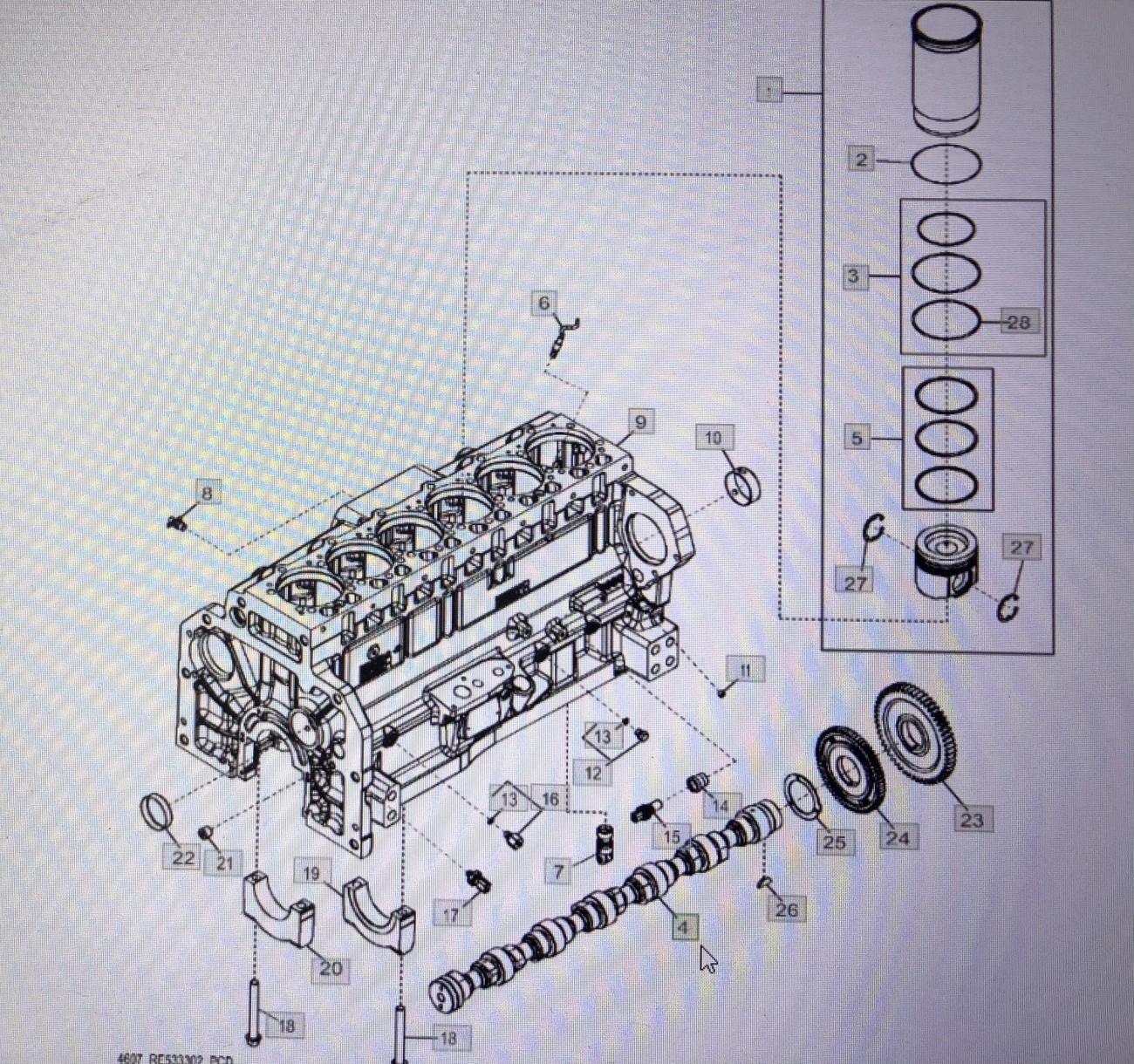 JOHN DEERE R522884/wałek rozrządu/John Deere 8345R 2854 2904 7230R 7250R 8130 8225R 8310R