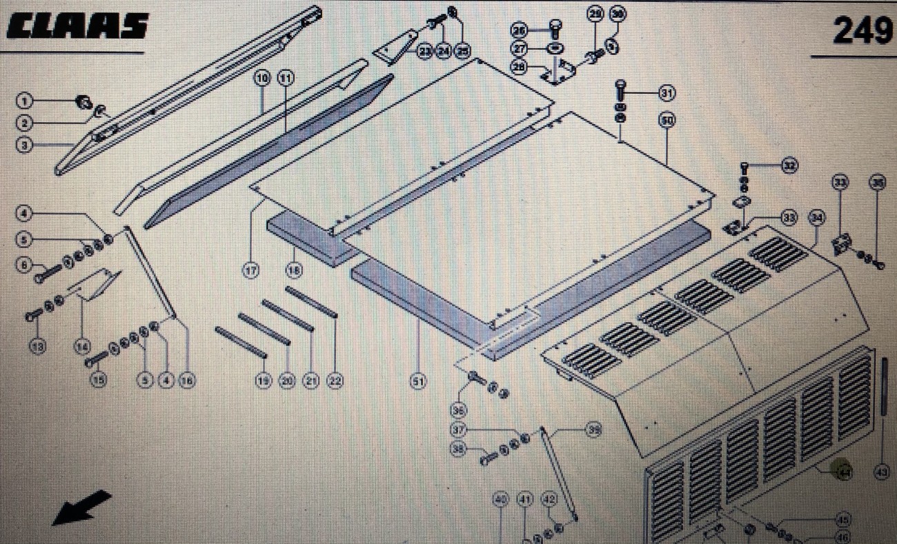 Pokrywa silnika lewa Class Mega 370-340 Nr 44 na rys katalogowym Nr katalogowy 000 542 009 0