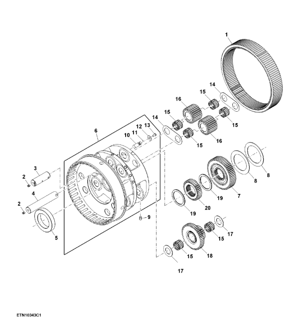 RE309343 John Deere 8345R - Wałek zębaty przekł. obieg.