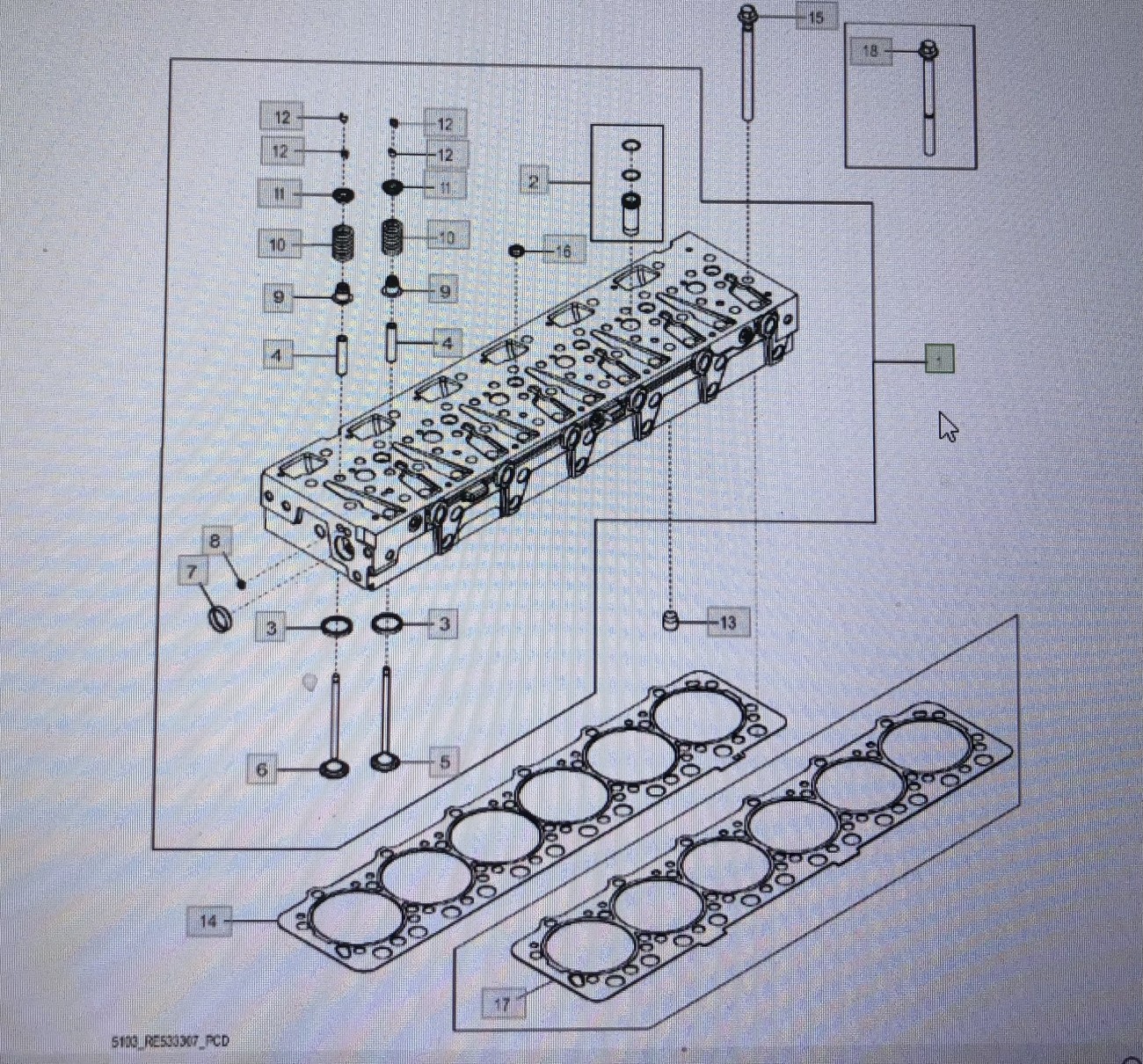RE533513/SE502540/Głowica cylindra/John Deere 8345R 7230R 7250R 7280R 8235R 8270R