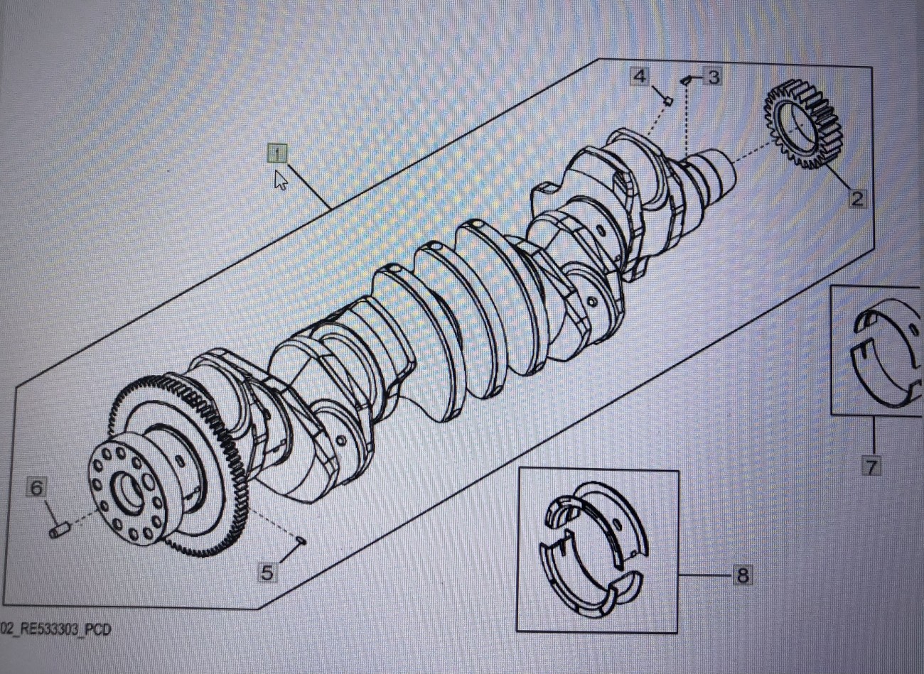 John Deere - wał korbowy John Deere 8345R 7250R 7290R 8235R 8260R 8370R RE565972