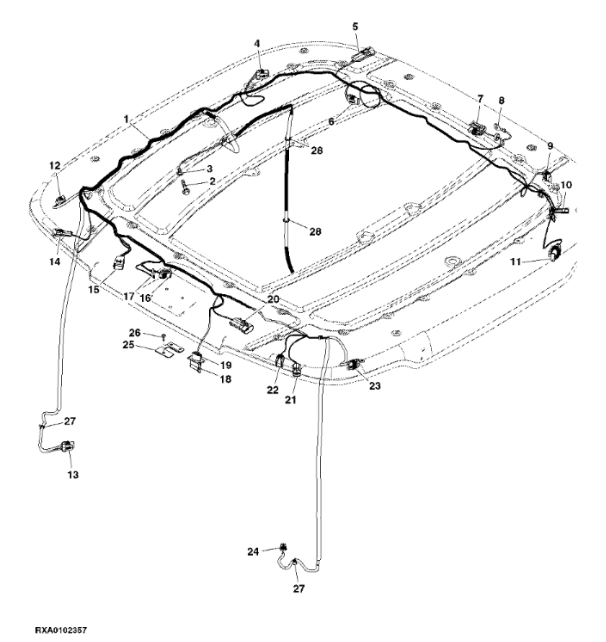 RE583698 John Deere 8345R - Wiązka przewodów dachu