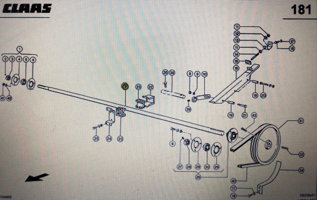 Wałek podajnika zboźowego Claas Mega 370-340 Nr katalogowy 000 543 221 0