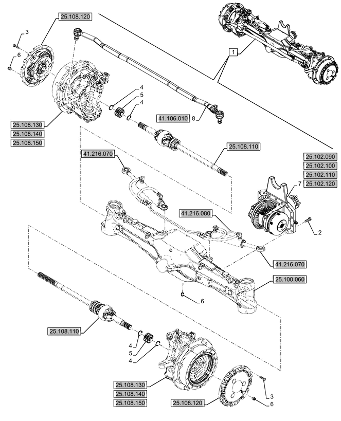 New Holland T6070 Oś przednia 48081044